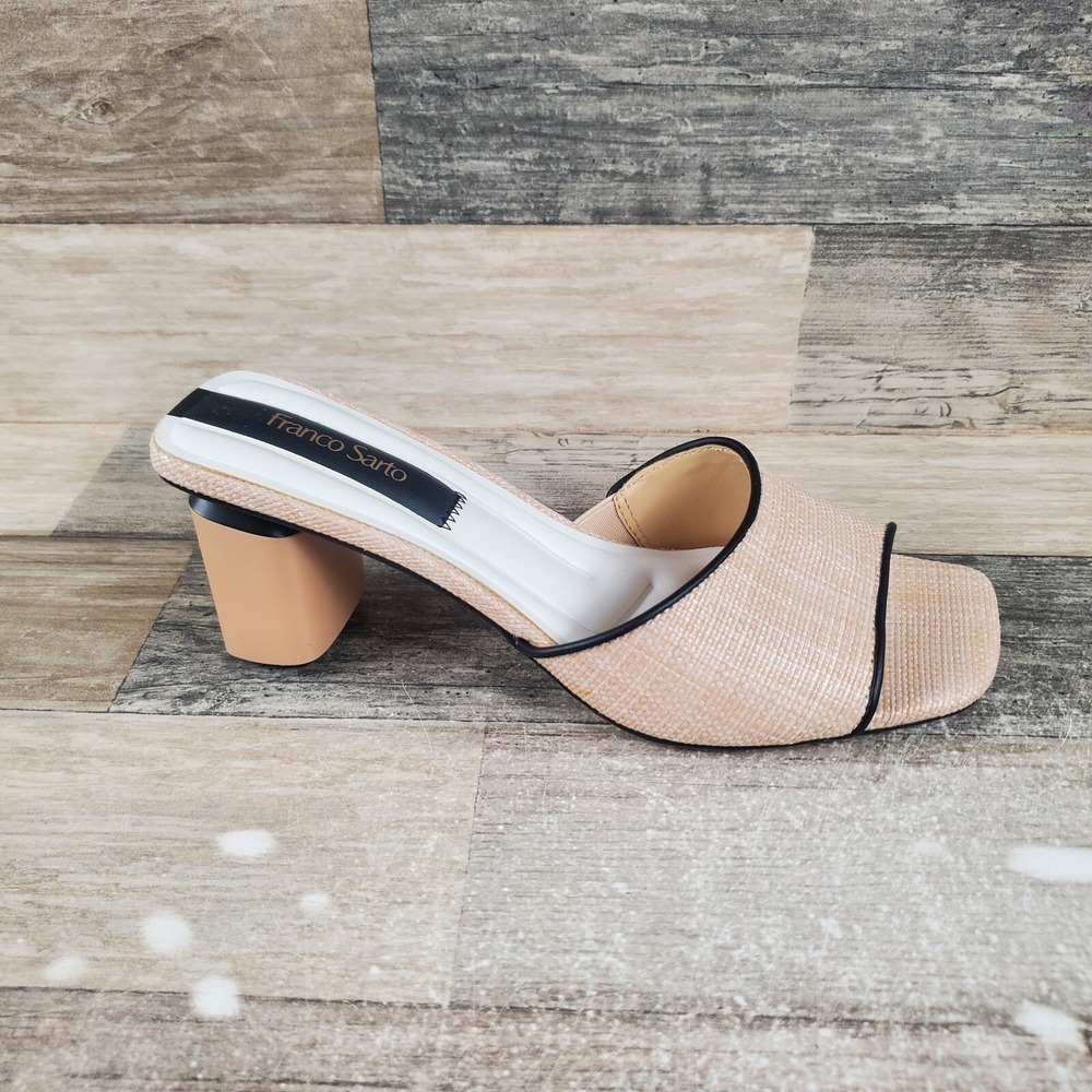 Franco Sarto Linley Womens Slides Sz 7 M Block Heel Beige Raffia Slip-On Sandals